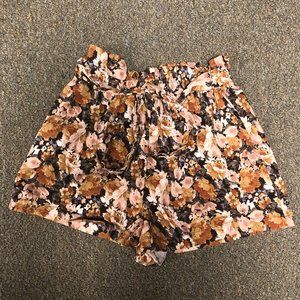 Floral Lettuce Trim High Waisted Pants W/ Tie